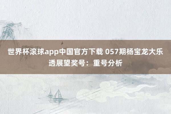 世界杯滚球app中国官方下载 057期杨宝龙大乐透展望奖号：重号分析